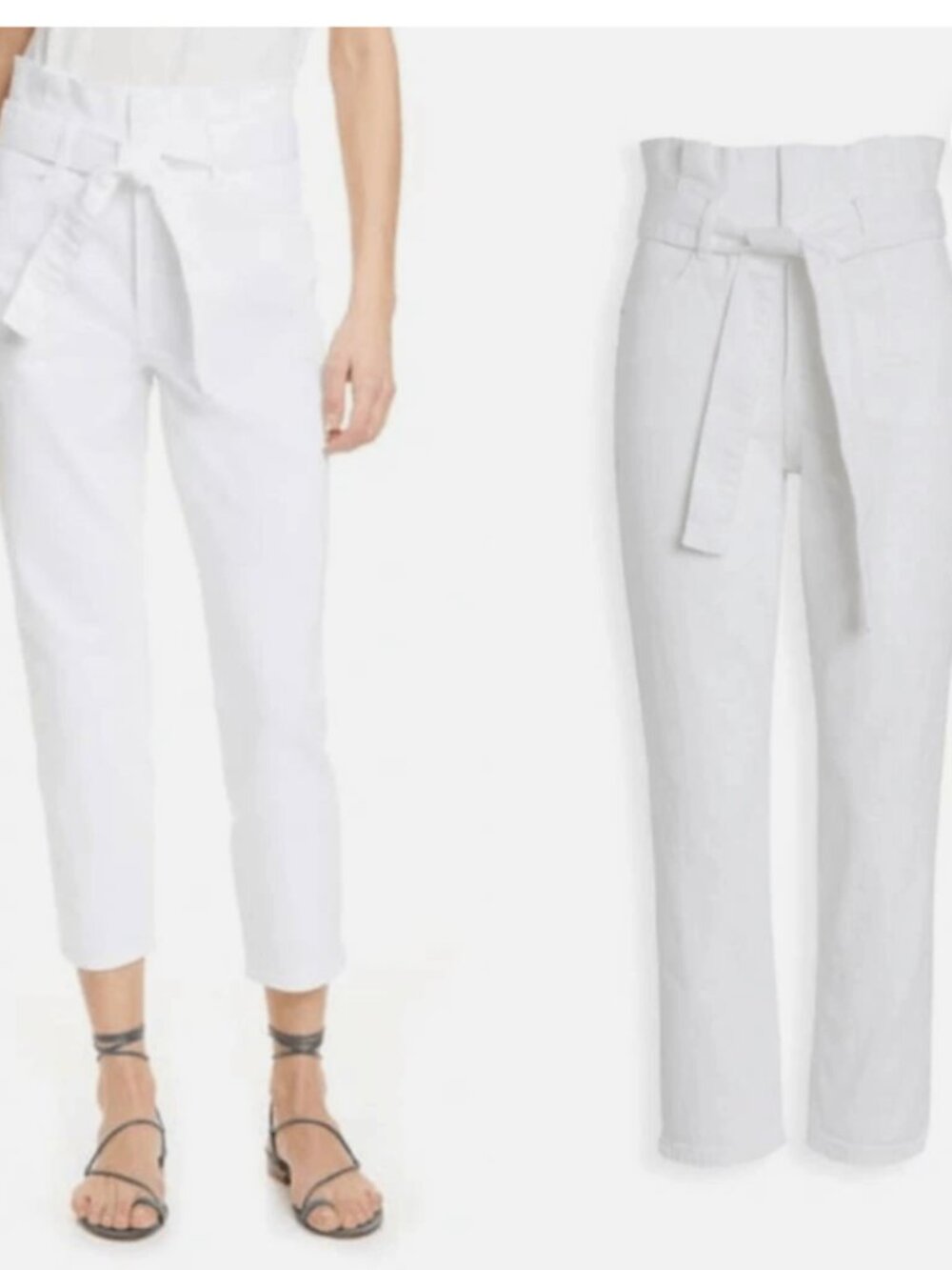 Frame Denim White High-Rise belted pleated jeans size 27
